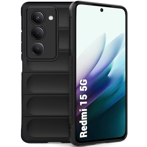 Image of TheGiftKart Liquid Silicon Back Cover Case for Mi Redmi 15 5G | ShockProof Military Grade Protection | Micro-Fibre Cloth On Inner Side | Built-in Anti-Slip Grip Back Cover for Redmi 15 5G (TPU, Black)