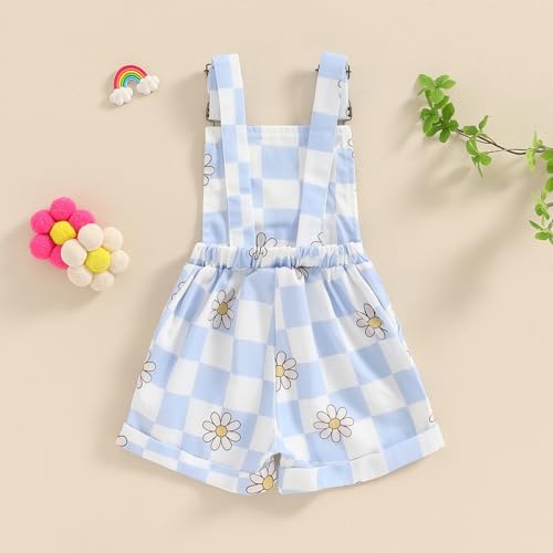 Image of Ayalinggo Toddler Baby Girl Sunflower Print Overalls Shorts with Pocket Suspender Trousers Cute Summer Clothing Outfit