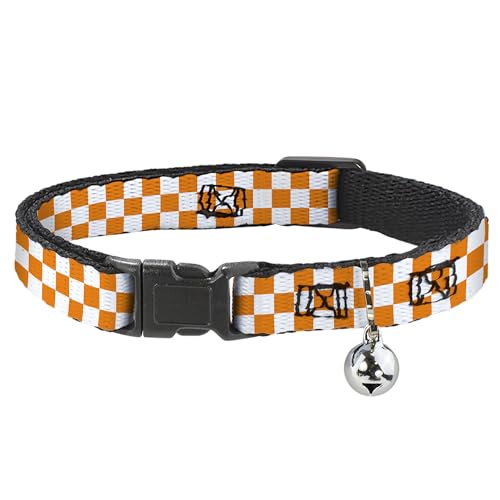 Cat Collar Breakaway Checker White Tn Orange 8 to 12 Inches 0.5 Inch Wide