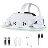 Charging Station for Meta Quest 3 and Oculus Quest 3S, VR Accessories Charging Station with LED Light for Oculus Quest 3/ 3S, Charger Stand with 2 Rechargeable Batteries, Magnetic Charging Design