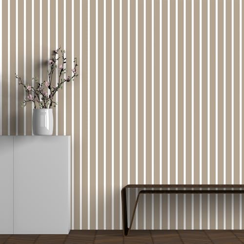 Image of DWELLSINDIA Beige Vertical Striped Wallpaper for Wall Decor | Self Adhesive Peel & Stick, Thick Textured Premium Paper | Waterproof, Scratch Resistant Laminated | Bedroom & Living Room | 41x244 cm