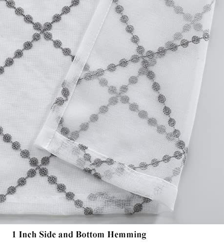 Decohongdi Versatile Semi Sheer Cafe Curtain Pair, Modern Geometrics Grey Embroidered Kitchen Curatins 30 Inches Length, Elegant Farmhouse Window Treatments Rod Pocket 37 W X 30 L In. 2 Pack #TOP2