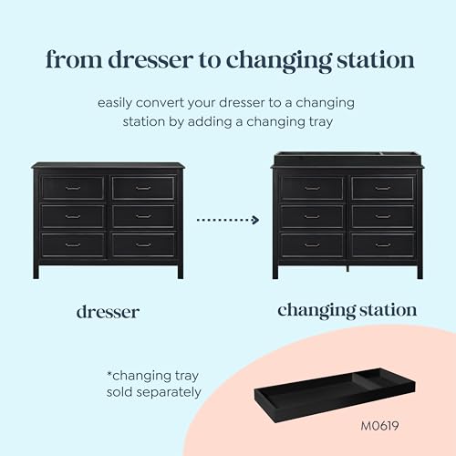 Image of Davinci Charlie 6-Drawer Baby Dresser - Wooden Double Chest of Drawers for Kids, Boys and Girls - Multi-Purpose Storage Dresser for Bedroom, Nursery, Living Room & Hallway, Easy to Assemble - Ebony