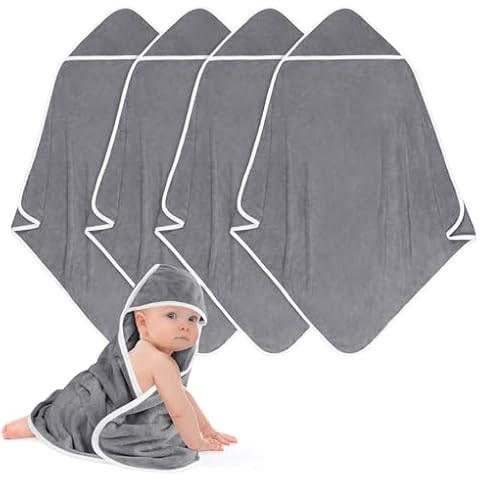 UNIMADE Hooded Towel for Newborns, 4 Pack Soft Coral Fleece Baby Bath Towels, Ultra Absorbent Baby Towels Bulk for Infants, Toddlers, Newborn Essential- 30 x 30 inch - Grey Cover
