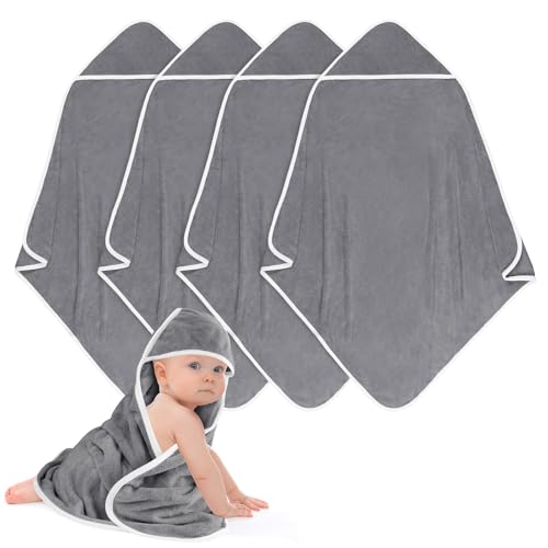 Image of UNIMADE Hooded Towel for Newborn, 4 Pack Soft Coral Fleece Baby Towels, Ultra Absorbent Bath Cloths Bulk for Infants, Toddlers, Newborn Essential- 30 x 30 inch - Grey