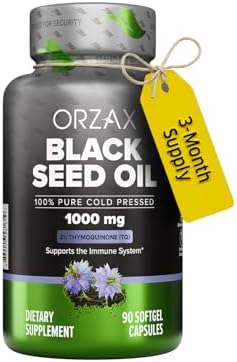 ORZAX Black Seed Oil Cold Pressed 100% Pure | Non-GMO - Rich in Omega 3 6 9 & Thymoquinone | Black Cumin Nigella Sativa Oil for Immune Support, Hair, Skin, Face (1000 mg - 90 Softgel Capsules)