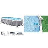 Intex Swimming Pool 610 x 305 x 122 cm Frame Pool Set Prism Oval 26798 & Oberflächenskimmer - Deluxe Oberflächenskimmer zur Wandmontage - Hängeskimmer