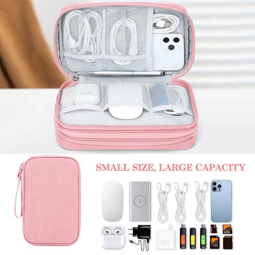 Image of FYY Electronic Organizer, Large Travel Cable Organizer Bag Pouch Electronic Accessories Carry Case Portable Waterproof Double Layers All-in-One Storage Bag for Cable, Cord, Charger, Phone, Pink