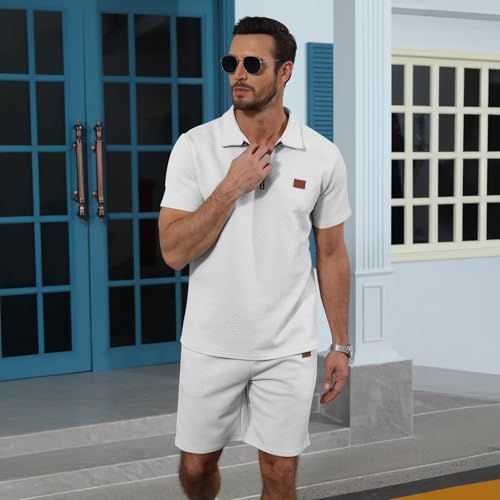 Mens Summer Sweatsuit With Pocket - Short Sleeve Polo Shirt & Shorts Set Casual 2 Pieces Shorts Outfits2