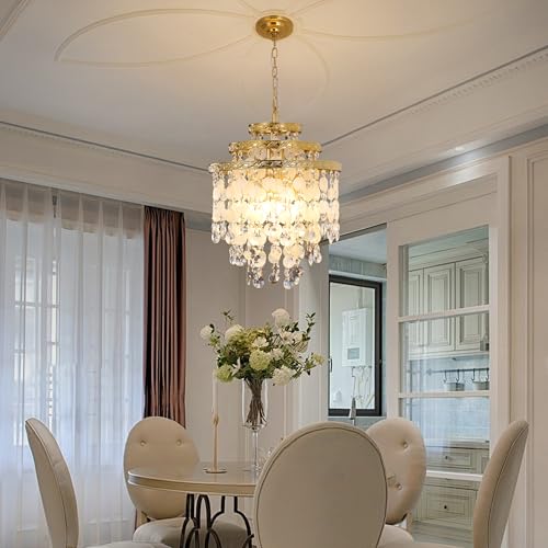 Gjlulqi Capiz Shell Crystal Chandelier Luxury Round Gold Coastal Chandelier with Natural Shells,6-Light Crystal Boho Pendant Light Fixtures for Bedroom, Living Room, Kitchen and Foyer D16 - Image 2