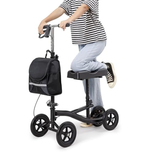 エコノミーニースクーター、折りたたみ式操縦可能膝骨折足歩行器、車輪付き、デュアルブレーキ、取り外し可能なハンドバッグ、調節可能な膝歩行器カート、骨折した足首の怪我用