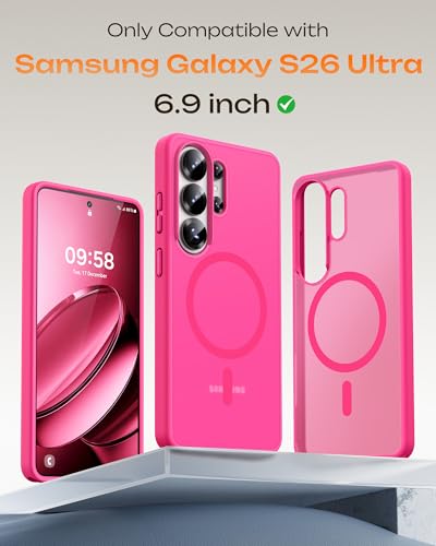 Image of TOCOL for Samsung Galaxy S26 Ultra Case, Compatible with Magsafe, Built-in Magnets, Drop Protection, Slim Translucent Matte for S26 Ultra Phone Case 6.9 inch (Hot Pink)