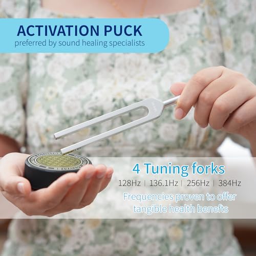 tuning forks for healing set  includes 128hz 136hz 256hz 384hz amp activator portable in red leather pouch  medical grade sound healing instruments for chakra yoga and meditation