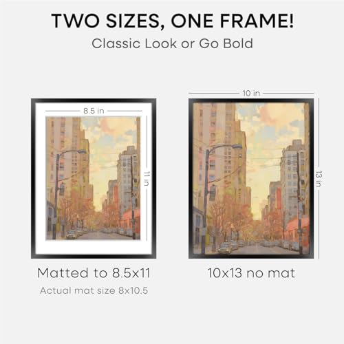Image of Homeforia Black 10x13 Picture Frame, High End Metal 10x13 Poster Frames with Mat 8.5x11, 10 x 13 Black Frames Matted to 8.5 x 11 inch Photo, 10 by 13 Hanging Frames, Tempered Glass, Wall Kit, Set of 1