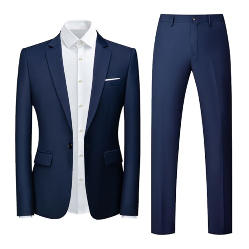 YOUTHUP Traje Hombre 2 Piezas Slim Fit 1 Botón Traje Boda Elegante Oficina Ceremonia Chaqueta Pantalón, Azul Oscuro, M
