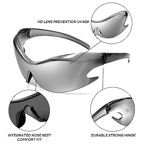 FEISEDY Futuristic Sunglasses, Fashion Alien Y2K Wrap Around for Women Men B41354