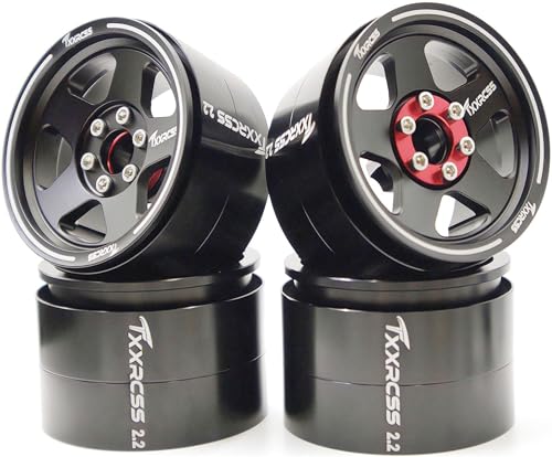 TxXrcss Adjustable 2 Offsets RC 2.2 Beadlock Wheels Rims Hub 1/10 Crawle Car Wheel Aluminum Upgrades for Gen8 Everest Gen 7 Pro / SCX10 Trx4m(4PC) (Black)