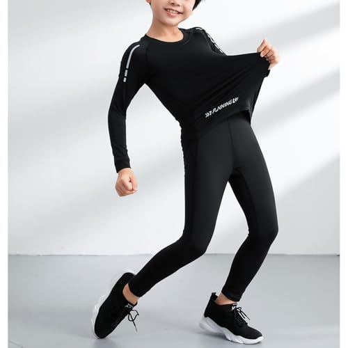easyforever Kids Boys Compression Sets Thermal Long Sleeve Top And Leggings Athletic Set Gym Sport Fitness Underwear Suits Black 3-4 Years3