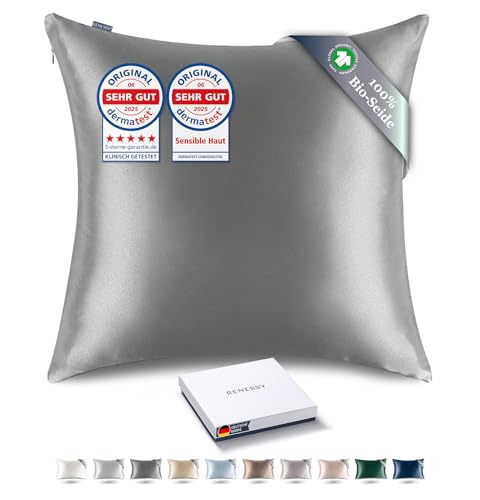 RENESSY Kussensloop van 100% Bio-Zijde 80x80 cm - 22 Momme Moerbeizijde, Klasse 6A, Oeko-Tex gecertificeerd in Duitsland - Luxe voor haar en huid, 1 Stuk (Grafietgrijs)