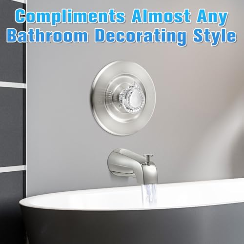 Image of Enhon Tub and Shower Trim Kit, Shower Trim Compatible with Moen Chateau T470 Single Handle Tub /Shower Standard Valve, Escutcheon Screws Tube and Handle(Brushed Nickel, Knob)