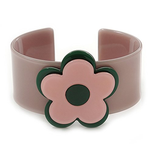 Pulsera flores acrílico verde oscuro y beige para vestir diario