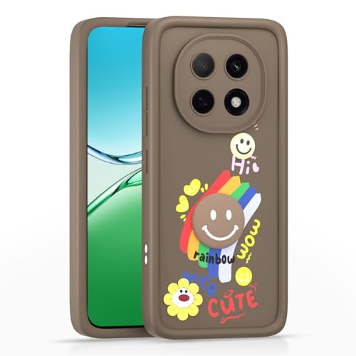 Image of Pikkme Back Cover for Oppo F29 Pro 5G | Soft Silicone| Cute Rainbow Smile & 3D Cartoon Flower Design | Shockproof Raised Camera Protection Bumper Case (Brown)