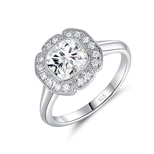 SUPRAONE 925 Sterling Silver White Gold Plated Rings Cubic Zirconia Band Wedding Promise Halo Engagement Promise Eternity Ring for Women Size 8