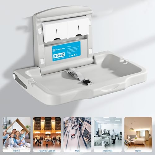 Image of Commercial Baby Changing Station Wall-Mount: Modunful Foldable Diaper Changing Table with Safety Straps for Home /Restaurants /Hotels /Schools /Airports