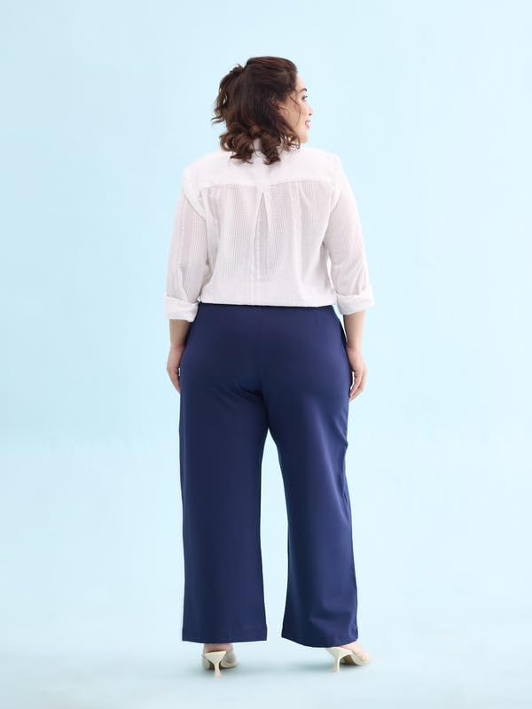 Image of GO COLORS Stretch Rayon Blend Ponte Wide Pants Full Length for Women| Breathable, High Rise