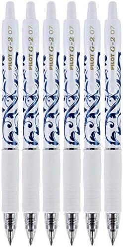 Pilot G2 Premium Retractable Gel Roller Ball Pens, Fine Point, 0.7 mm, Fashion Collection, White Barrel, Blue Ink, 6 Count