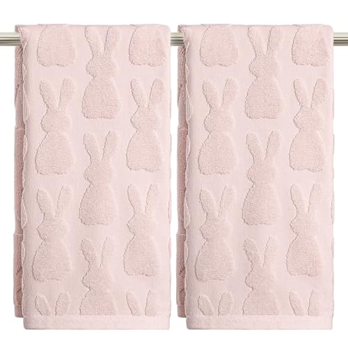 Artoid Mode Lot de 2 serviettes de bain - Motif lapin 3D - 100 % coton - Douces et absorbantes - 35 x 75 cm - Décoration de salle de bain - Rose