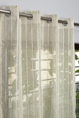 Image of Exporthub Sheer Linen Cotton Curtains for Window 6 Feet Set of 2, Green - Light Filtering Breathable Fabric Drapes for Living Room & Bedroom (EHSPR056 64)