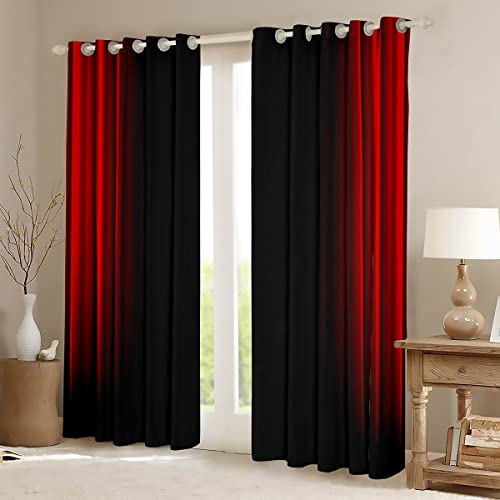 Loussiesd Abstract Ombre Curtains Kids Teens Red and Black Window Curtains for Bedroom Living Room,W52*L63 - Image 2