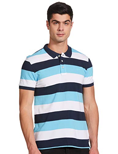 Image of Color Plus Men's Striped Slim Fit T-Shirt (COKV00809-B3 Medium Blue 00S)