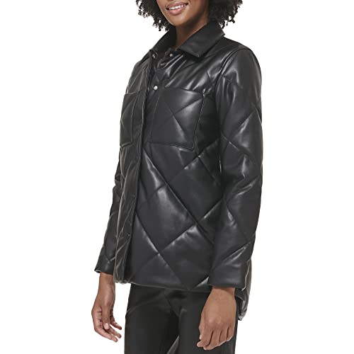 Calvin Klein Women's Faux Leather Button Front Quilted Jacket3