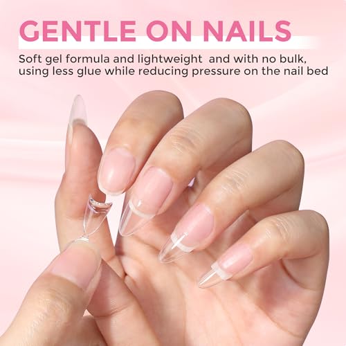 Image of Medium Almond Gel Nail Tips: 360Pcs Half Cover Nail Tips Almond Shape Soft Gel Tips 12 Sizes Half Matte Clear False Nails with Handles for Pre-shape Acrylic Press on Nails Extension DIY Home Salon