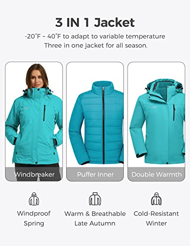 Image of Wantdo Women's 3 in 1 Waterproof Ski Jacket Windproof Winter Snow Coat Snowboarding Jackets Warm Raincoat