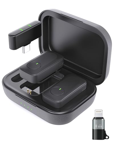 Jubolion Wireless Lavalier Microphone for iPhone/Android Phone/Laptop/PC, Mini Lapel Mic with 50H Battery Life Charging Case, 100FT Range and Noise Reduction, for Video Recording, Streaming, TikTok