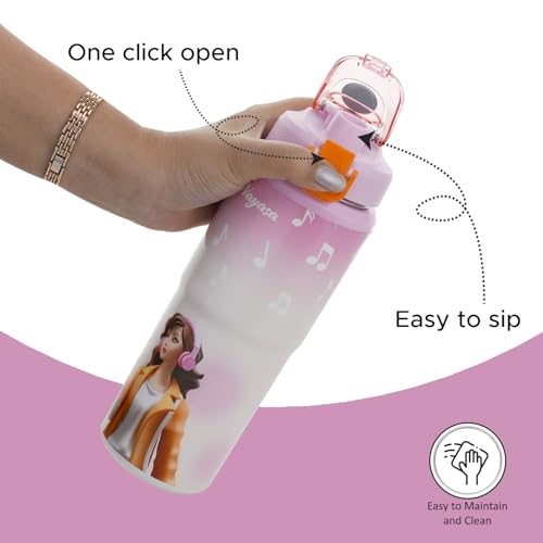 Image of Nayasa Duo-Sip Water Bottle - 730ml | Music Theme | BPA-Free, Dual Drinking Modes | Leak-Proof Insulated Steel Inner | For School, Office, Gym & Travel | Pink