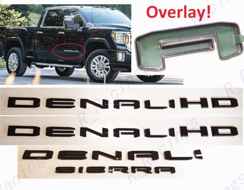 Image of 4Pcs Set 19-23 Denali DENALIHD Sierra Emblems 3D Letters Badges NAMEPLATE Stickers Decal Replacement for Sierra 1500 2500HD 3500HD Denali HD 23400374 (Overlay Emblem Gloss Black)