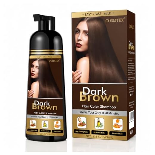 COSMTEK Dark Brown Hair Dye Shampoo Permanent for Men&Women,Instant Hair Color Shampoo for Gray Hair Coverage and Beard,3-In-1 Shampoo for Color Treated Hair,Lasts 30 Days/500ml/Ammonia-Free/Natural herbal Ingredients.