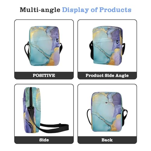Crossbody Bag Green Purple Gold Marble Messenger Bag for Women Men Purse Shoulder Bag Satchel Bag with Adjustable Strap 214A48074