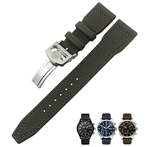 Bracelet montre cuir nylon 20 mm vert kaki pour montre pilote IW377729 IW389001