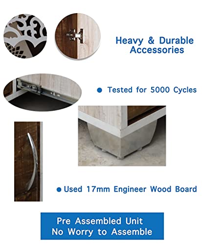 Image of Engineered Wood Mandir for Home with Legs | Assembled Corian Design Pooja Mandir | Dev Ghar with Storage and Light | Temple for Home & Office (White, LxWxH-17x24x45 Inch)
