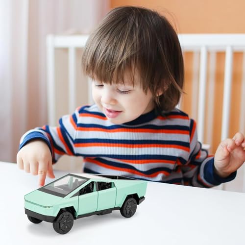 Image of DEOXY 1:32 Scale Tesla Cybertruck Model Collection Enthusiasts Toy Pull Back Pick-Up Truck with Sound and Light, Alloy Diecast Cyber-Truck Toys for Kids Gift (Not Including Mini Car - Green)