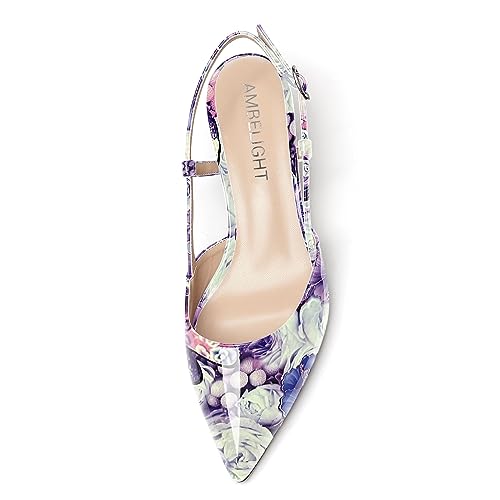 AMBELIGHT Womens Night Club Buckle Pointed Toe Dress Patent Slingback Kitten Low Heel Pumps Shoes 1.5 Inch3