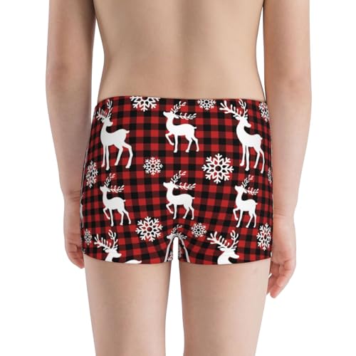 Boys' Cotton Boxer Brief Soft Underwear-Plaid Reindeer Snowflakes3