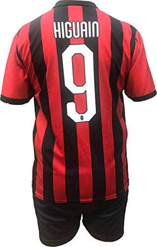 Conjunto Equipacion Camiseta Pantalones Futbol A.C. Milan Gonzalo Higuain Replica Oficial Autorizado 2018-2019 Niños (2,4,6,8,10,12 año) Adultos (Small, Medium, Large, Xlarge) (Talla 2 Años)