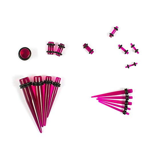 WBRWP 54PC Gauges Kit Ear Plugs and Tunnels Stretching Expander-Starter : 14G-00G Color Splash Acrylic Tapers and Plugs with Double O-Ring and Spiral Taperss Body Piercing Purple - Thumbnail 6