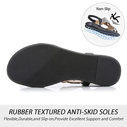 Image of iCKER Womens Rhinestone Strappy Flat Sandals Elastic Ankle Strap Open‑Toe | Sparkling,for wedding,party,evening dates,special occasion,Vacation,Formal